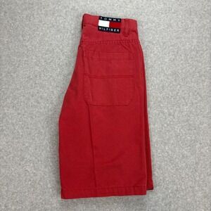 Vintage Tommy Hilfiger Shorts Mens 30 Red Y2K Streetwear Big Patch Skater Loose